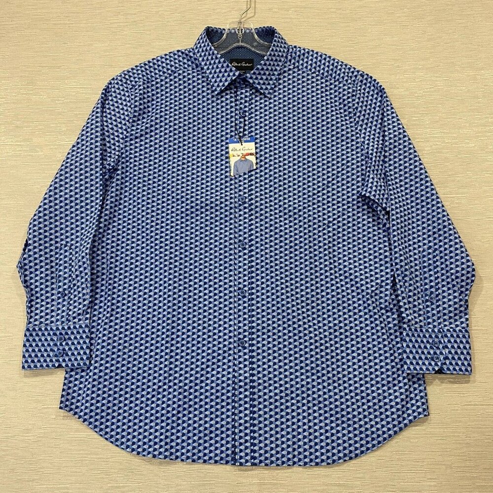 Robert Graham Dress Shirt Mens Large 16.5 Blue 3D Geometric Contrast Flip Cuffs
